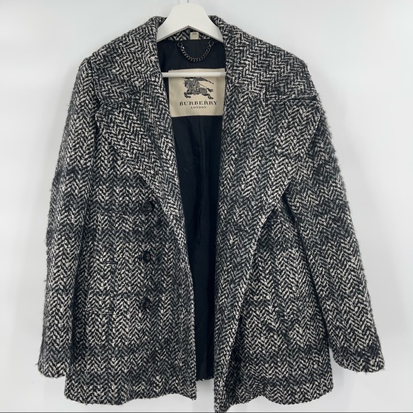 BURBERRY London herringbone double breasted wool coat size 10 - Picture 3 of 16